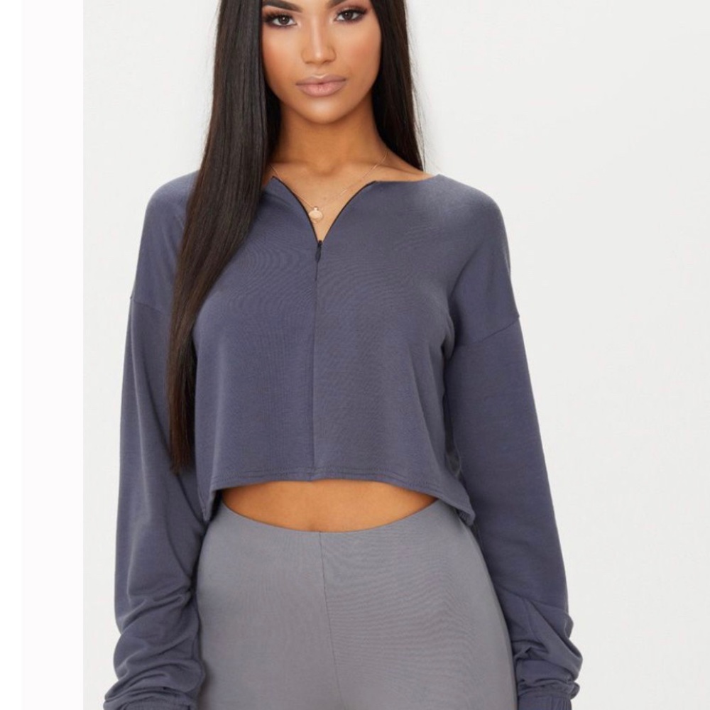 Charcoal Zip Crop Pullover